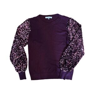 Purple Sequin Sleeve Crew Neck Sweater